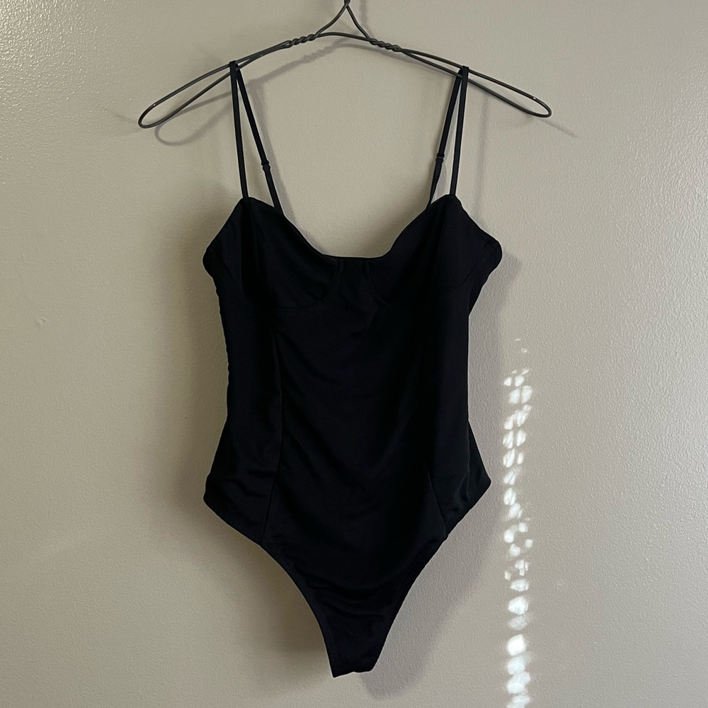 AFRM Black Bustier Thong Bodysuit Small